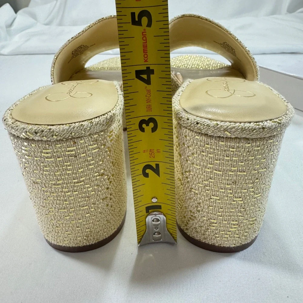 New Jessica Simpson Elenoa Gold Metallic Woven Platform Slide Sandals Heels 8.5M